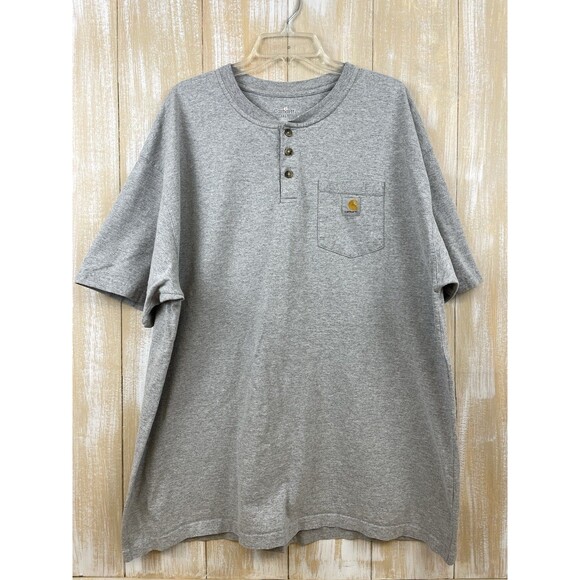 Carhartt Henley Pocket Men's Size 2XL Heavyweight T-Shirt Gray Short Sleeves - Picture 1 of 5